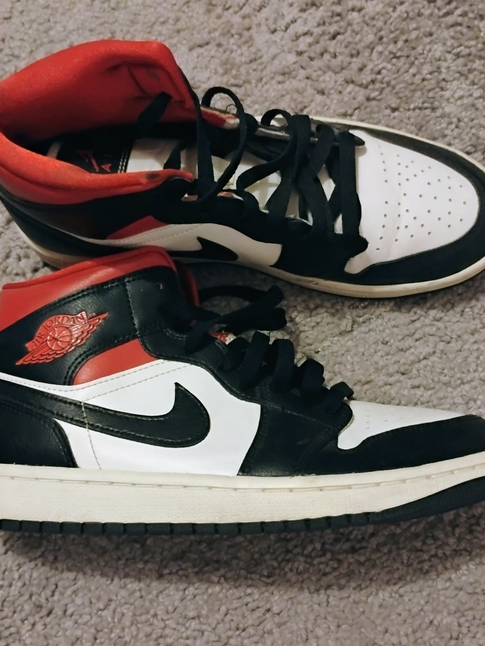 Jordan Retro High-Top Sneakers in White, Black & Red